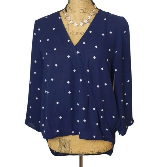 Charter Club Womens Navy Blouse M Hi Low White Diamond Elegant Office Regency - Picture 1 of 7